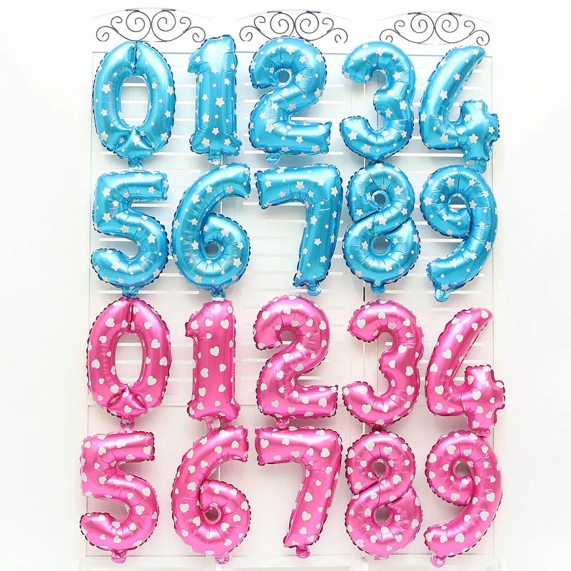 

16 inch Blue Star&Pink Heart Number Balloons Foil Balloon Air Inflatable Balls Birthday Wedding party Decoration DIY Balloon
