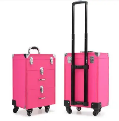 Carrylove женский макияж Тележка коробка кейс для профессиональной косметики сумка на колесиках - Цвет: L size