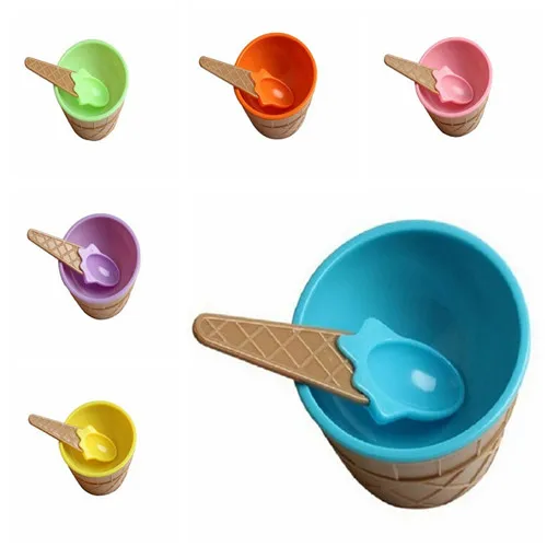 2017 DIY 6 Colors Eco-Friendly Ice Cream Bowl With A Spoon Set Ice Cream Cup Happy Gifts For Child