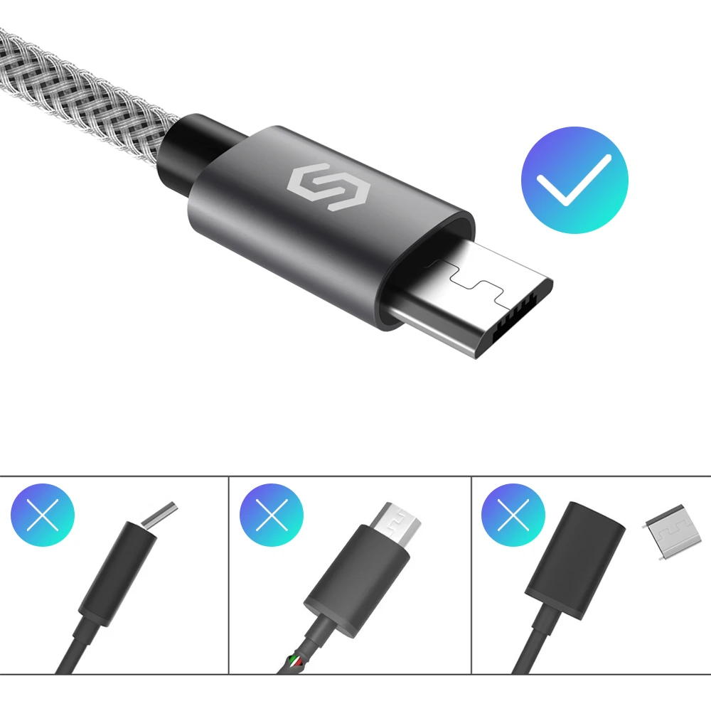 Syncwire Cable Micro USB Cable Cargador Nylon 1M/3.3ft 2M/6.5ft [Pack de 2] para Samsung Galaxy, Huawei, Xiaomi, Nexus, Motorola (Gris)