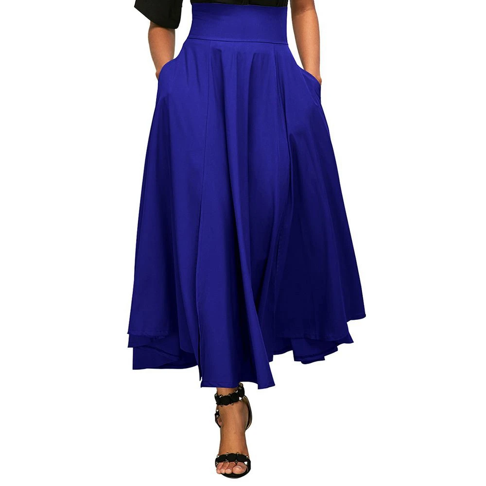 Длинная юбка с карманом, высокое качество, хлопок, одноцветная, длина по щиколотку, винтажная юбка, осень для женщин, черная длинная юбка размера плюс