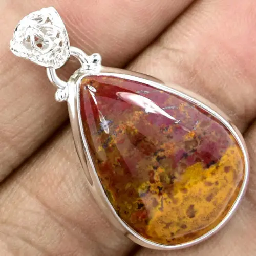 

Genuine Blood Stone Pendant 100% 925 Sterling Silver Jewellery 38 MM KP0453