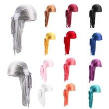 2019 New Men’s Silk Durags Bandanas Satin Turban hat Wigs Doo Men Durag Biker Headwear Men Long Tail Scarf Cap Hair Accessories