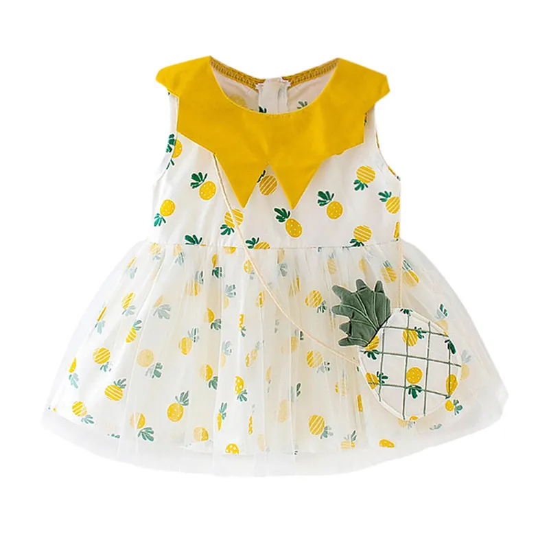 Модное кружевное платье с фруктовым принтом для маленьких девочек; платье для первого дня рождения для маленьких девочек; лоскутное платье принцессы для детей; Прямая поставка; 2 - Цвет: Yellow