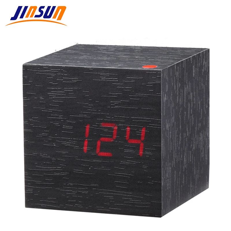 

JINSUN New Wood Clock Dual Led Display Bamboo Digital Alarm Clock Temp Time Voice Control Reloj Despertador Wekker KSW101-C-BK