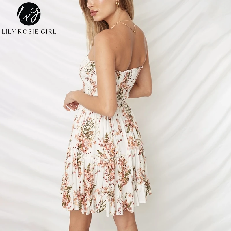 Lily Rosie/пляжное платье без бретелек в стиле бохо для девочек короткое с оборками и