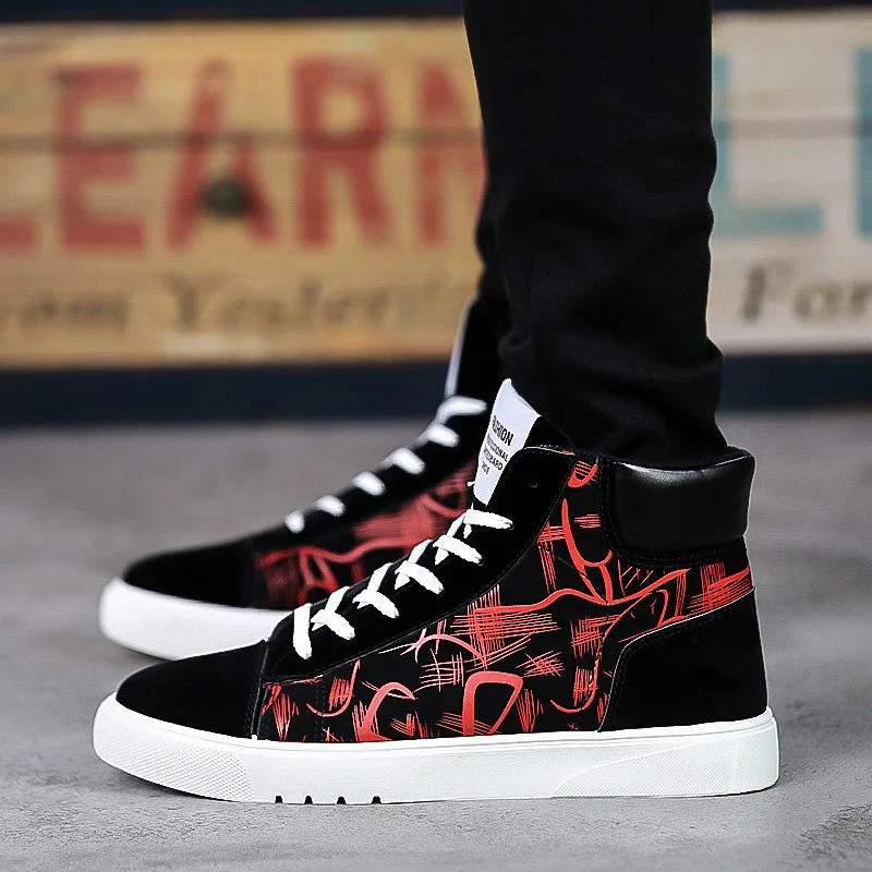 

2018 New Ankle Boot Men's Snow Shoe Work Breathable Male Graffiti Men Boots Winter Flats Outdoor Walking Man Shoes