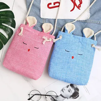 

Women Girl Linen Shoulder Bag Mini Cartoon Rabbit Phone Bag Crossbody Bags New