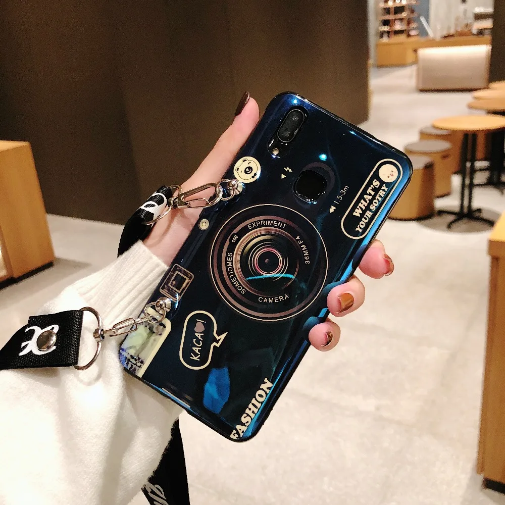 Роскошный чехол для телефона с ремешком камеры Blue Ray Huawei P20 Lite P40Pro Nove 7 Honor30 мягкий