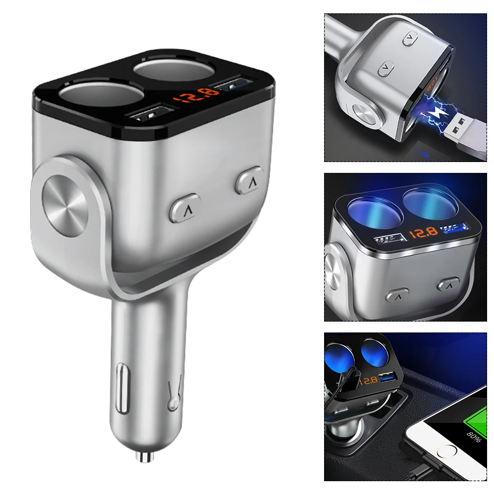 

80W LED Voltage Monitor USB Plug Converter Dual USB Car Charger QC3.0 5.8A Cigarette Lighter Splitter Socket Power Adapter
