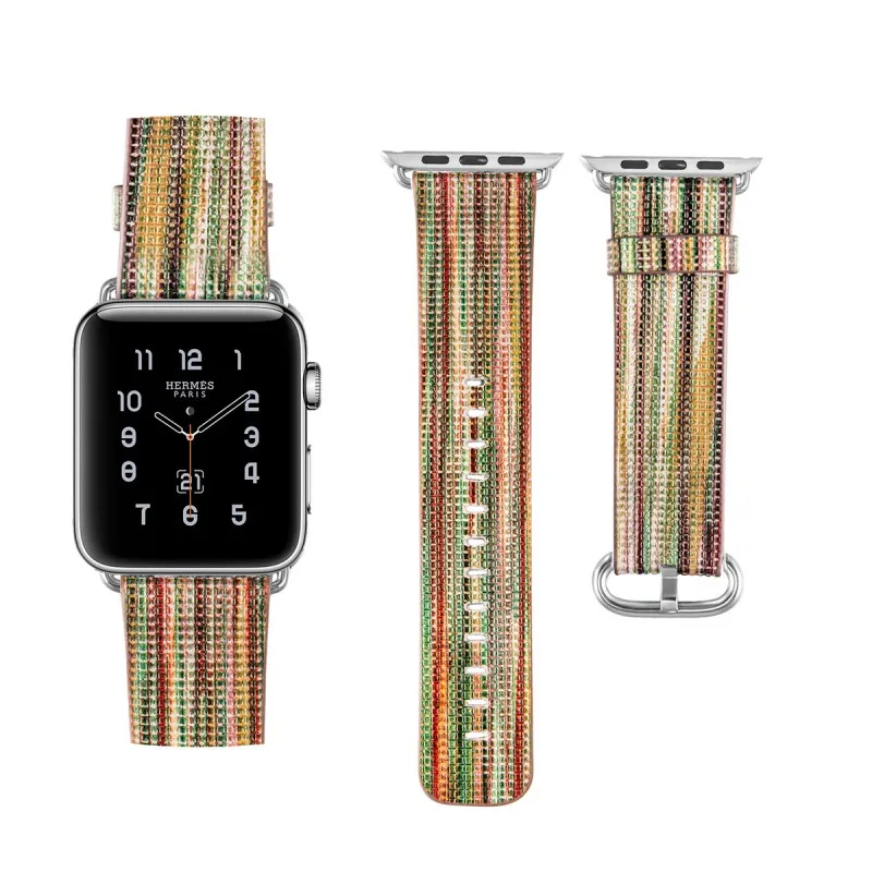 Радужный полосатый браслет для Apple Watch из натуральной кожи для iWatch серии 5 4 3 2 1 цветной ремешок 42 мм 44 мм 38 мм 40 мм
