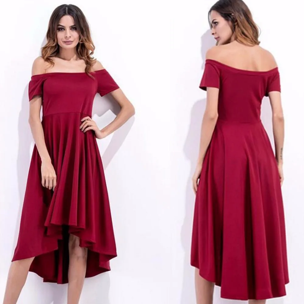 New Ladies Sexy Off Shoulder High Waist High Low Dress Ball Gown Party