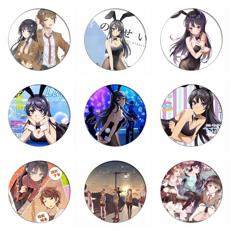 

1pcs Manga Seishun Buta Yaro Cosplay Badges Mai Sakurajima Brooch Pins Bunny Girl Collection Badge for Backpacks Clothes