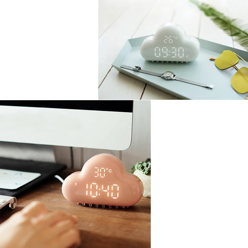 

Cute Cloud Shaped Alarm Clock With Voice Control Smart Creative Silent Night Light Digital Snooze Desk Table Clock For Office