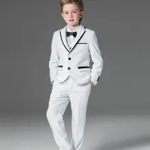 Белый Детский костюм смокинги для мальчиков, детское платье с цветочным узором для выпускного вечера, официальный Блейзер, костюмы из 4 предметов, куртка+ жилет+ штаны+ галстук-бабочка