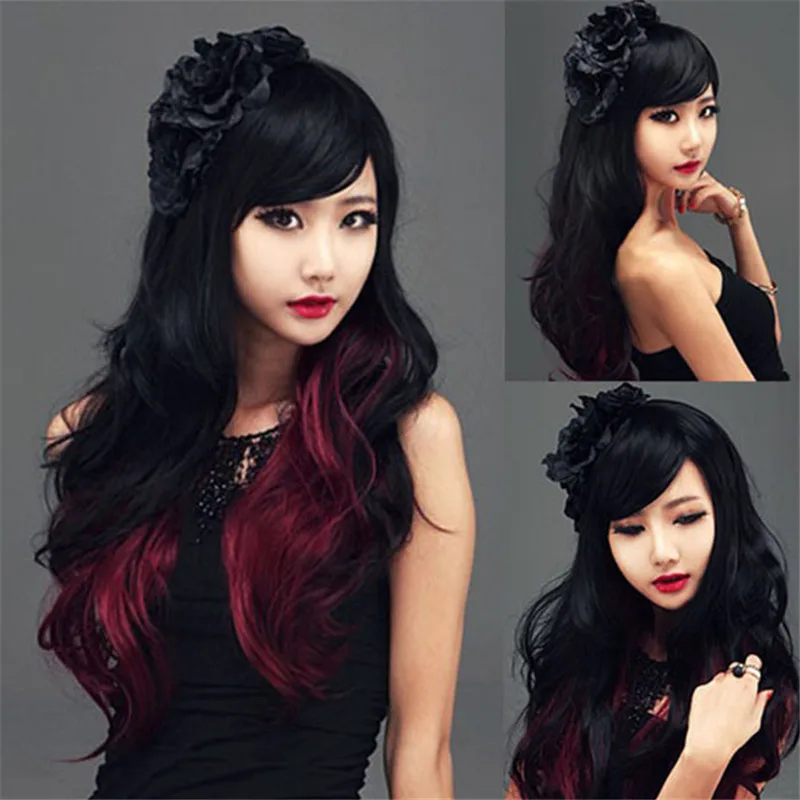 Wig Mixed Cosplay Heat Light Resistant Grey 70CM Black Women Long Lolita Fashion 