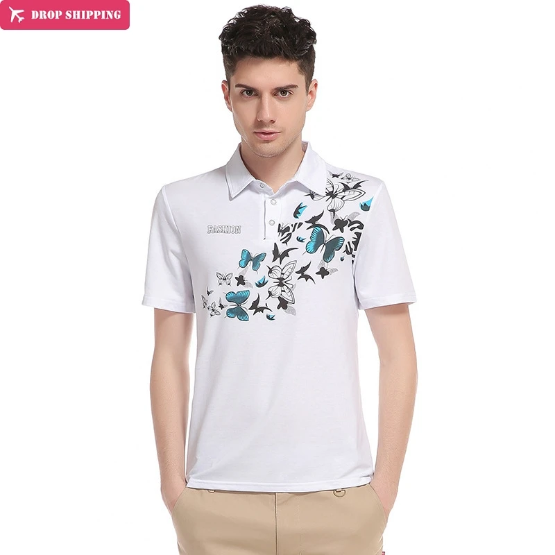 

Newest Streetwear Butterfly Print Polos Summer Tops Short Sleeve Tees Brand Clothing Men British Fashion Slim Fit Polos Shirts