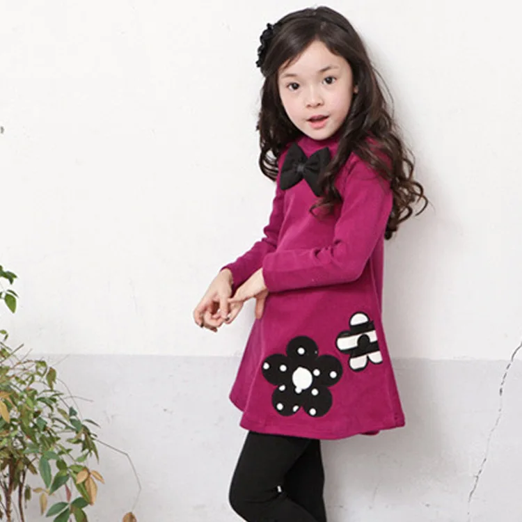 Платье для девочек на осень и зиму, хлопковый Рождественский костюм, теплая детская одежда из плотного бархата, платье принцессы для девочек 3, 4, 5, 6, 7, 8 лет - Цвет: Rose