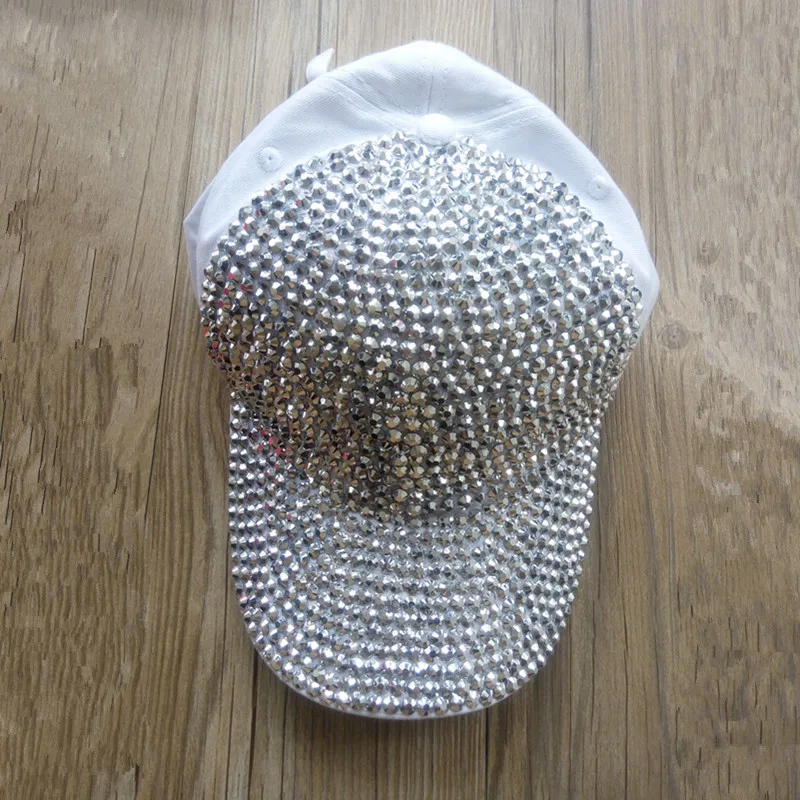 women casquettes de baseball FULL bling Rhinestone Diamond WHITE COTTON baseball capsin Women's