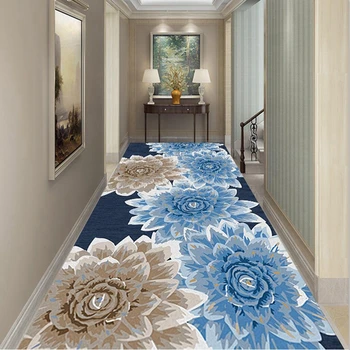 

80*200cm Creative European Long Hallway Carpets 3D Printing Retro Flower Corridor Area Rugs Anti-Slip Bathroom Kitchen Doormat