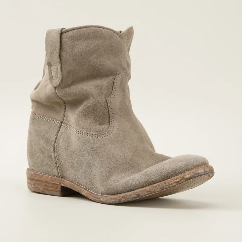 

Warm Women Winter Shoes Designer Height Increasing Suede Ankle Boots Leather Botas Mujer Motorcycle Boots Vintage Bottine Femme