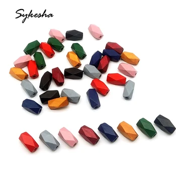

40pcs DIY Handicraft Wooden Beads Jewelry Rectangular Octagonal Wood Beaded Retro Ethnic Geometric Hanging Jewelry Findings