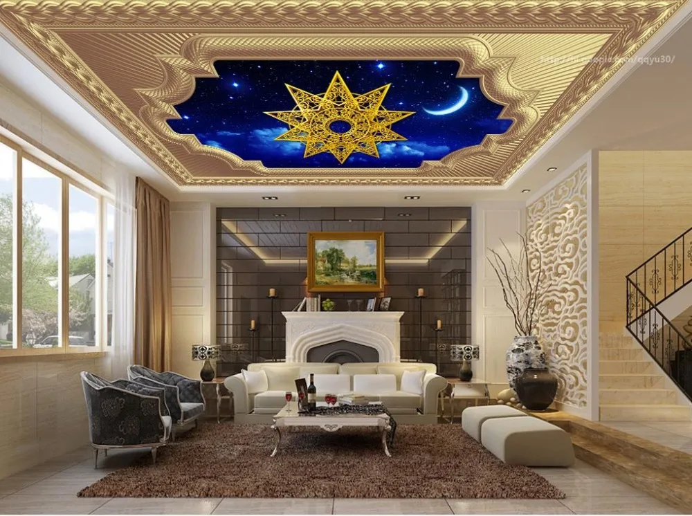 

papel de parede 3d Ceiling Wallpaper gold pattern The starry sky Photo Wallpaper 3d Ceiling Decorative background wall