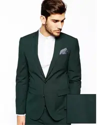 Зеленый пиджак с отворотом для мужчин, повседневные однобортные мужские брюки, приталенный костюм, пиджак для жениха, свадебный костюм