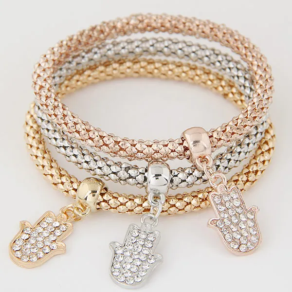 

LEMOER Gold Silver Chain Lucky Kabbalah Fatima Hamsa Hand Charm Bracelets & Bangles For Women Turkish Jewelry Pulseras Hombre
