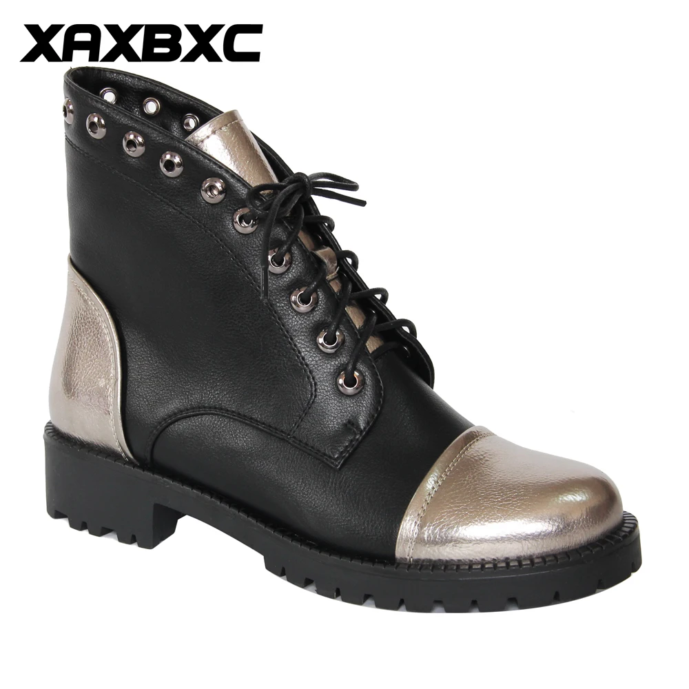 

2019 New Winter Spring Autumn Leather Low Heels Lace-Up Short Ankle Boots Warm Women Short Fur Boots Casual Ladies Mujer Shoes