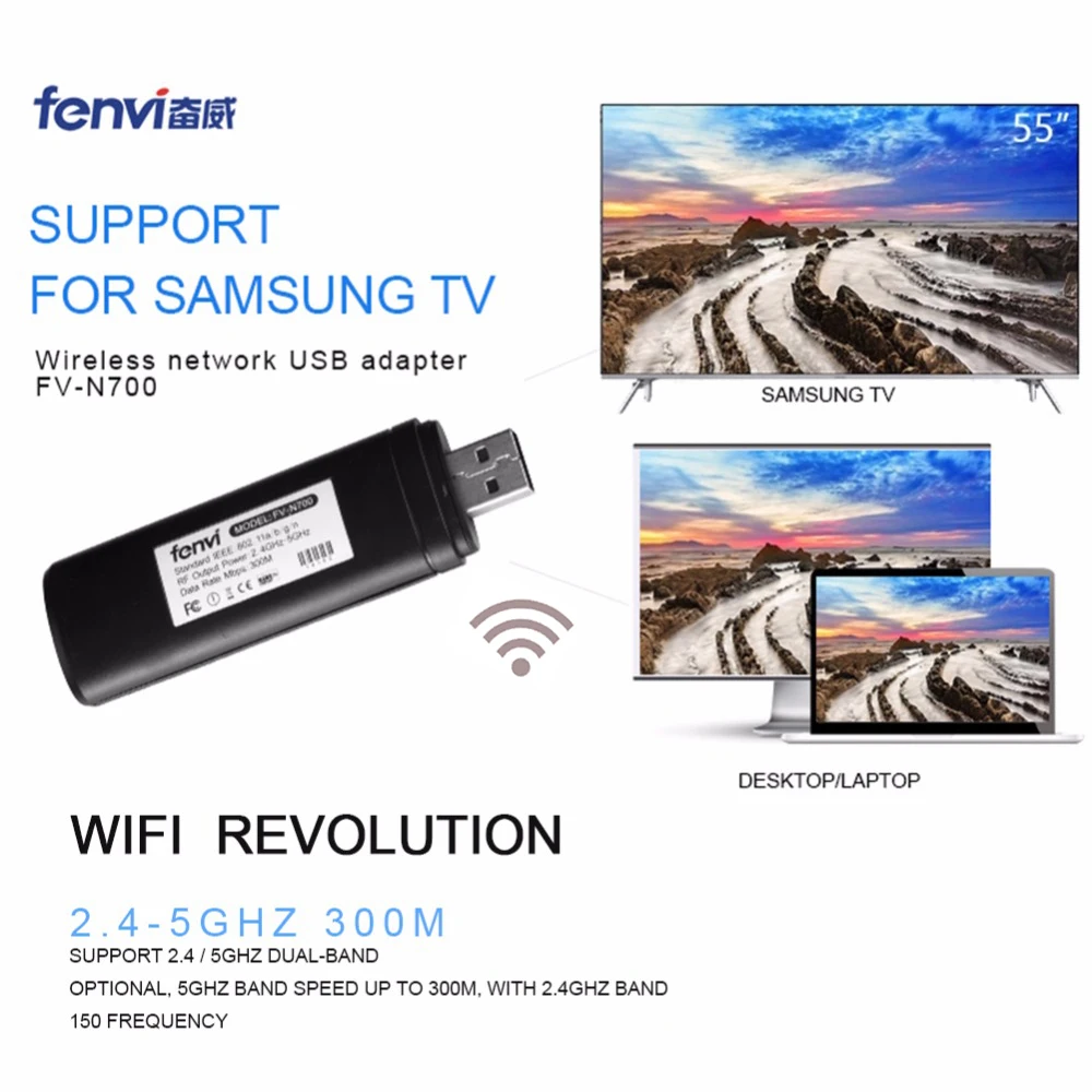 Двухдиапазонный беспроводной Wifi адаптер USB для Smart TV Samsung сетевая карта WiFi 5G 300