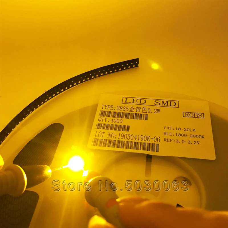 4000 шт/катушка 2835 SMD СВЕТОДИОДНЫЙ ламповый бисер золотой 18-20LM 1800-2000K светоизлучающий диод высокой яркости
