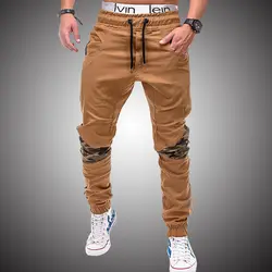 Для мужчин s хип хоп мужские зауженные брюки повседневное уличная Slim Fit мотобрюки эластичный пояс 2019 Весенняя мода Хаки низ HA024