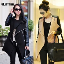 Зимнее женское Шерстяное Пальто из кусков, Женская куртка из искусственной кожи с длинным рукавом, ветровка, шерстяная куртка большого размера