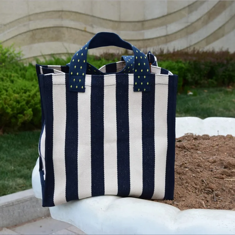 Goedkoop 2017 Nieuwe Casual Vrouwen Grote Capaciteit Gestreepte Canvas Schoudertas Boodschappentas Handtas Zomer Strand Casual Tote Feminina SQ1193