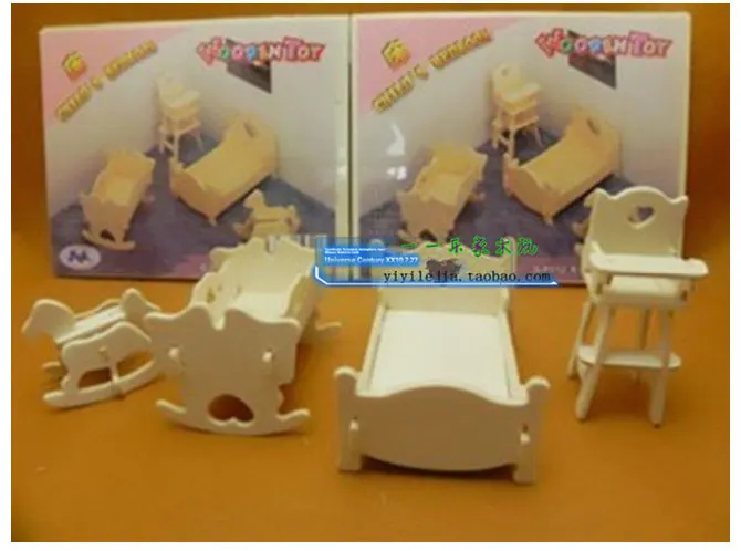 Coffret de Puzzle éducatif pour enfants, bricolage en bois 3D, Cabinet de simulation de meubles, Mini jouets, modèle de ménage, petites poupées de maison de lit