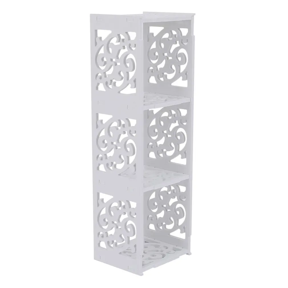 

Household Three Grids WPC Wood Hollow Carved CD/DVD Storage Bookcase Stand Rack Organizer Container Sundries Holder