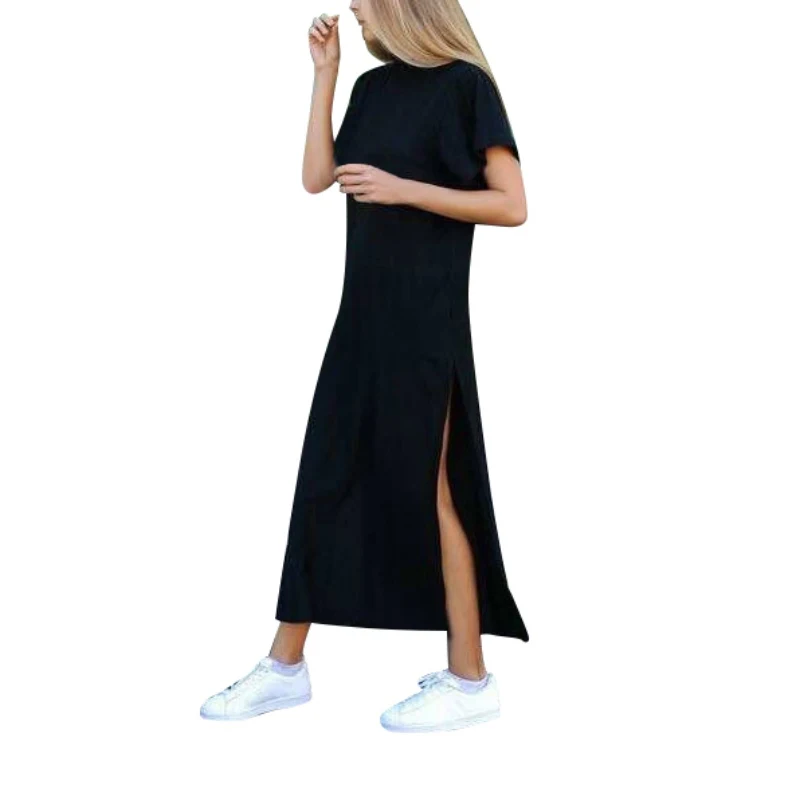 

Hot Sale! Summer Women Casual Black Short Sleeve O-Neck Longline T-shirt Dresses Vestidos 2017 New