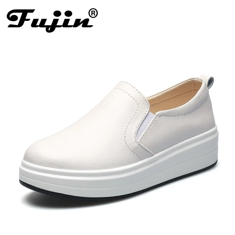 

2019 Fujin Spring Summer Autumn New women loafers Flats Sneakers Genuine Leather Slip On Shoes Female Boat Shoes Flats Platform