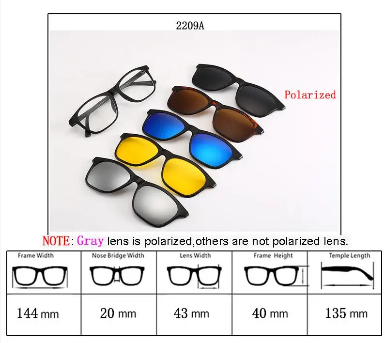 5 в 1, солнцезащитные очки на застежке, Поляризованные магнитные очки, оправа для мужчин и женщин, очки для вождения, могут сделать близорукость, дальнозоркость, очки A1 - Цвет линз: as picture