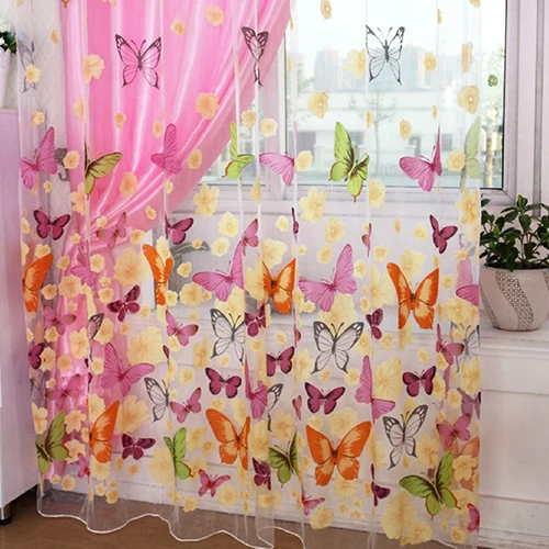 

1Pc 100cm x 200cm Butterfly Printed Tulle Voile Door Window Balcony Curtains for Living Room Tulle Cortinas