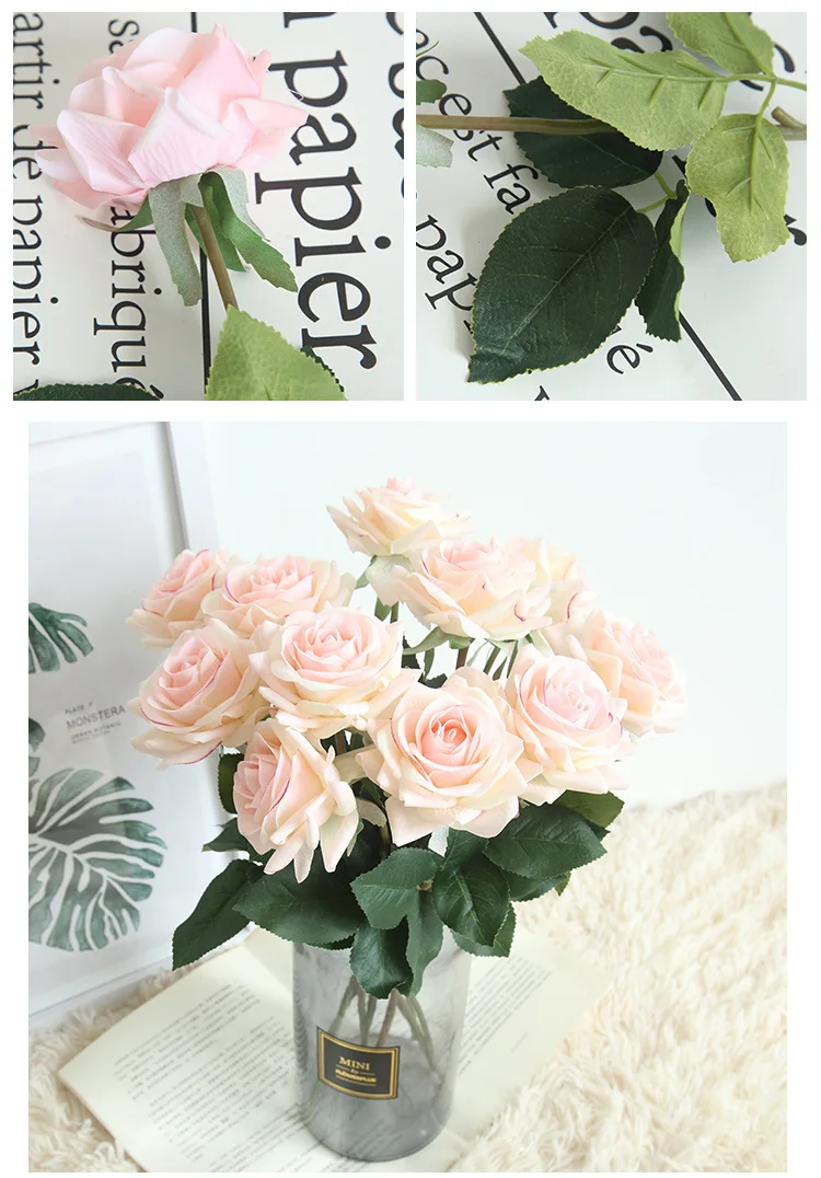 10 шт./лот, декоративные розы, искусственные цветы, шелковые цветы, латексная реальная на ощупь Роза, свадебный букет, вечерние цветы для дома