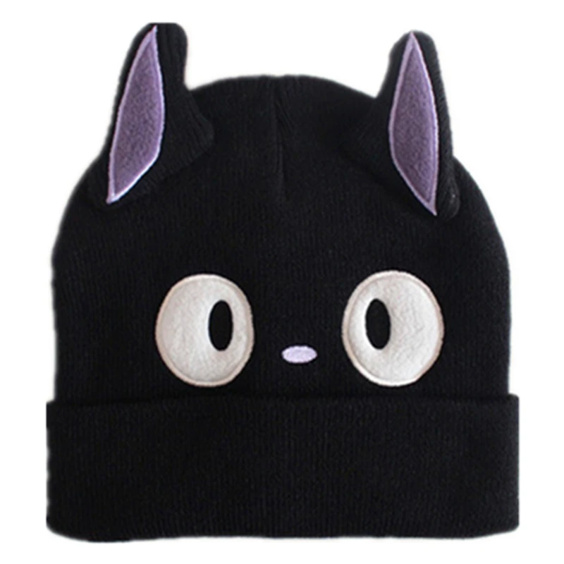 

Kiki Delivery Service JiJi Cosplay Black Cat Knitting Knitted Plush Hat Studio Ghibli Miyazaki Kiki's Delivery Cat Adult Kid Cap