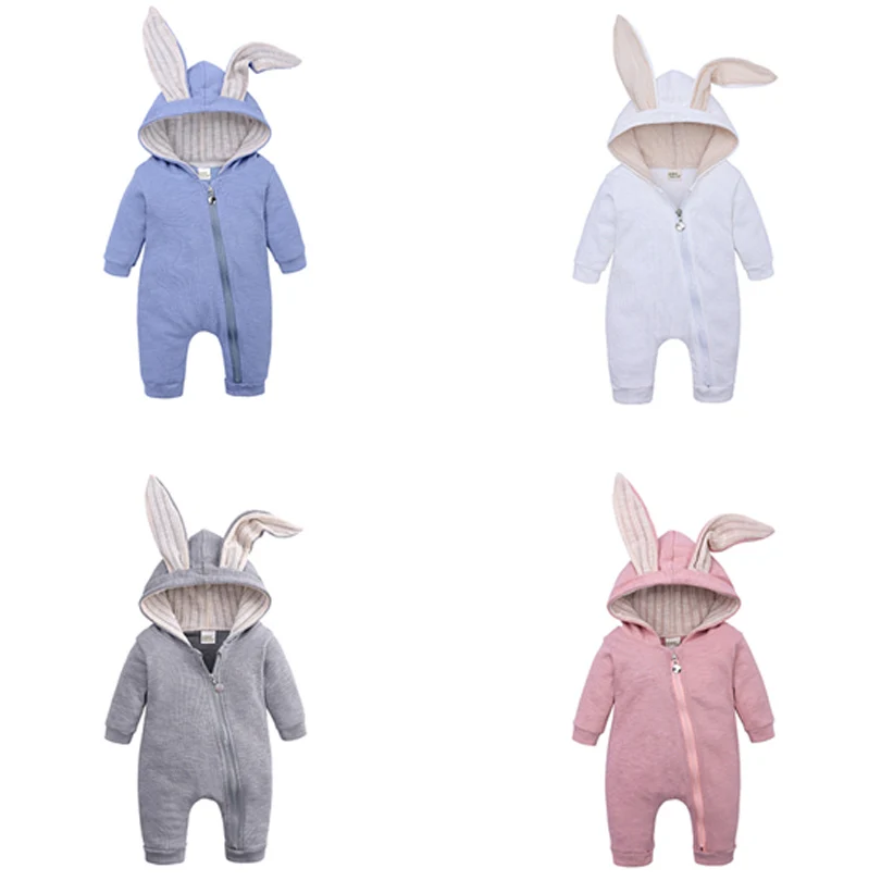 الوليد الطفل الفتيات الفتيان الملابس رومبير قميص قطني بكم طويل بذلة Playsuit الأرنب تتسابق واحد Piecer 3D الأذن الملابس