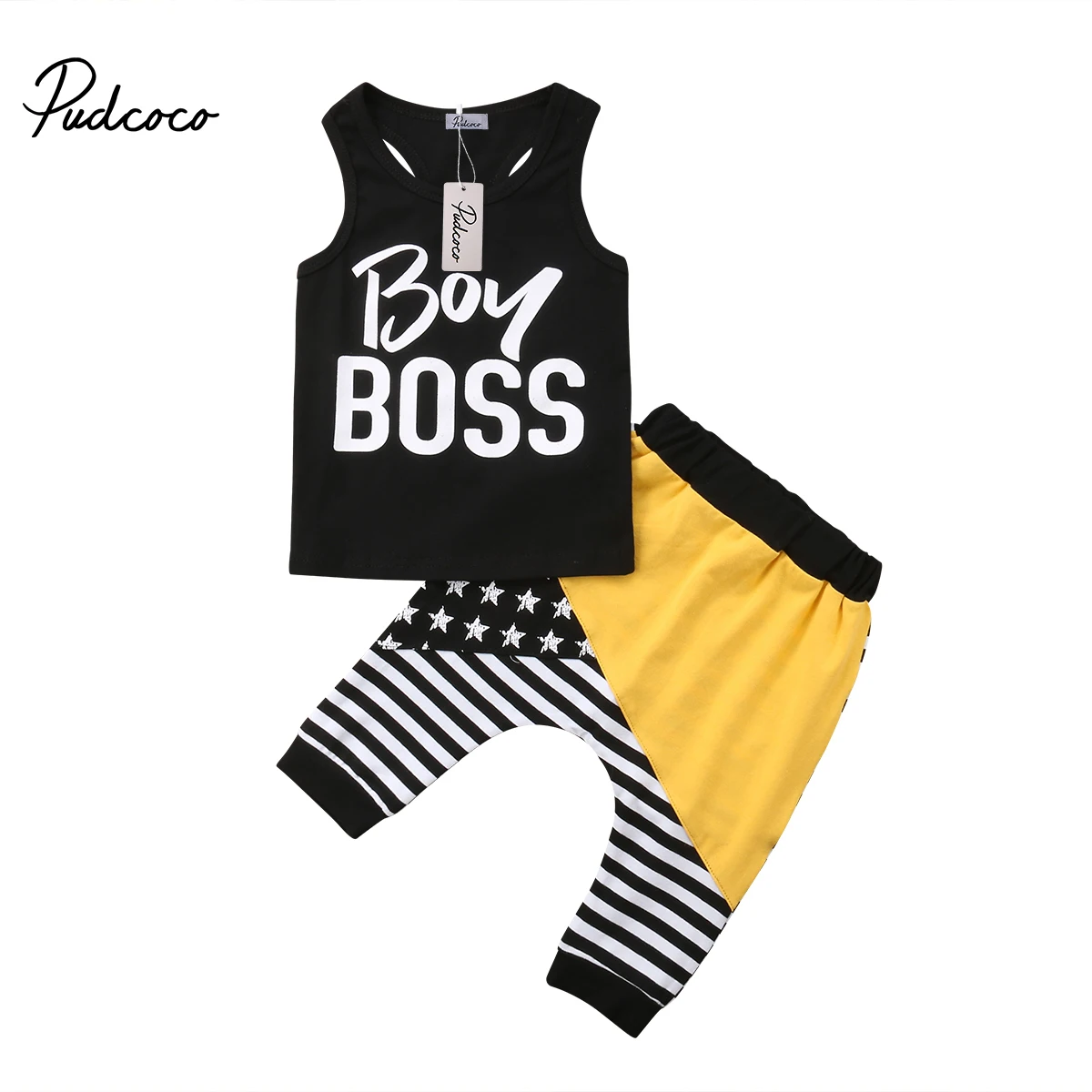 Newborn Baby Boys Outfits 2Pcs Vest Tank Tops Shirt+Stripe Pants Set