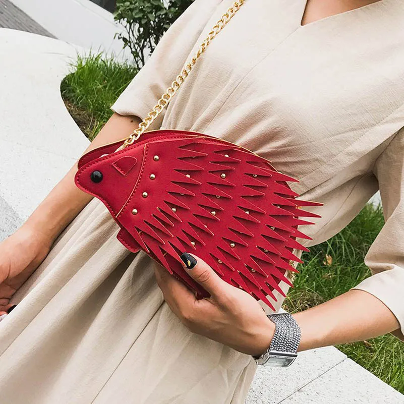 

Hedgehog Style Messenger Bag Women PU Leather Rivet Elegant Brand Crossbody Bag Ladies