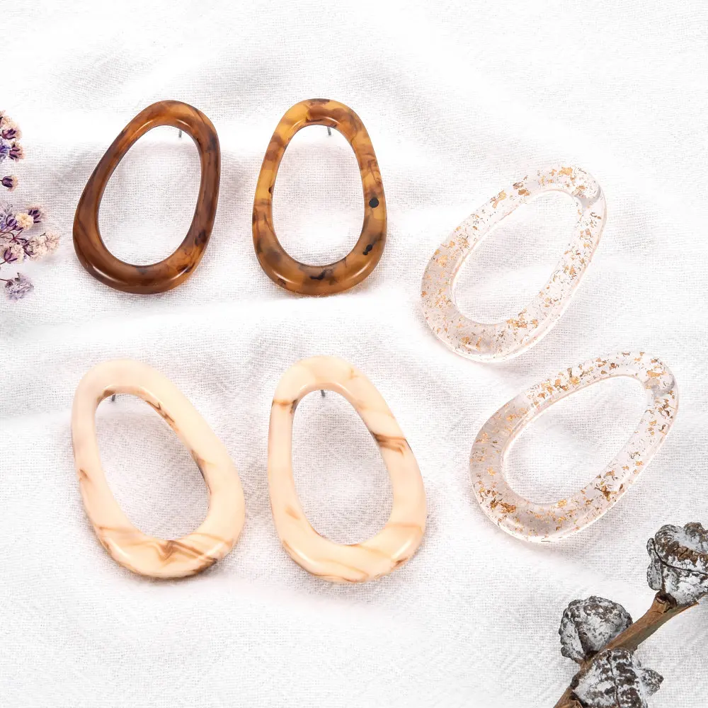 

2018 Geometric Earrings Fashion Irregular Beige Brown Resin Stud Earrings Pattern Simple Bohemian Woman Earrings Acetate Earring