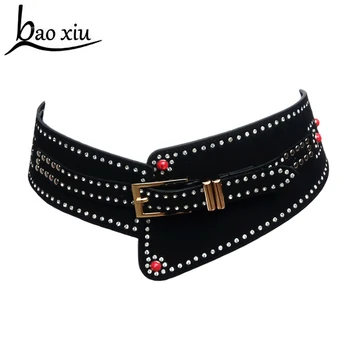 

2018 Brands wide Leather crystal rivets Belts for Women Alloy Buckle Buckle women's waist belt girdle crony bandwidth cummerbund