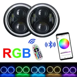 7 светодиодный дюймов SUPERCREE RGB светодиодная фара с управлением APP Bluetooth, синхронизация, музыкальный режим, мигающий, автоматическая RGB Halo 7