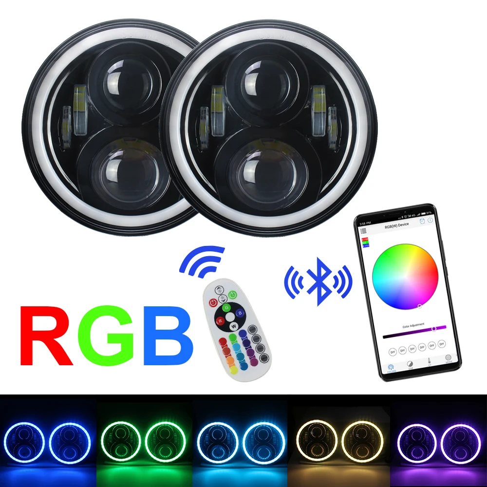

7 INCH SUPERCREE RGB LED HEADLIGHT WITH APP CONTROL Bluetooth, Timing, Music Mode ,Flashing, Automatic RGB Halo 7" Headlight